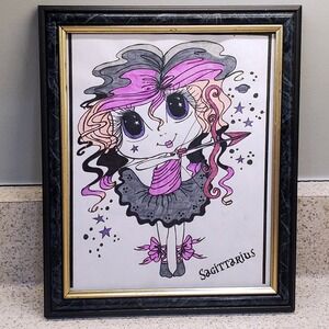 Vintage Sagittarius Zodiac Creative Pop Art Framed 9x11 Big Eyed Girl